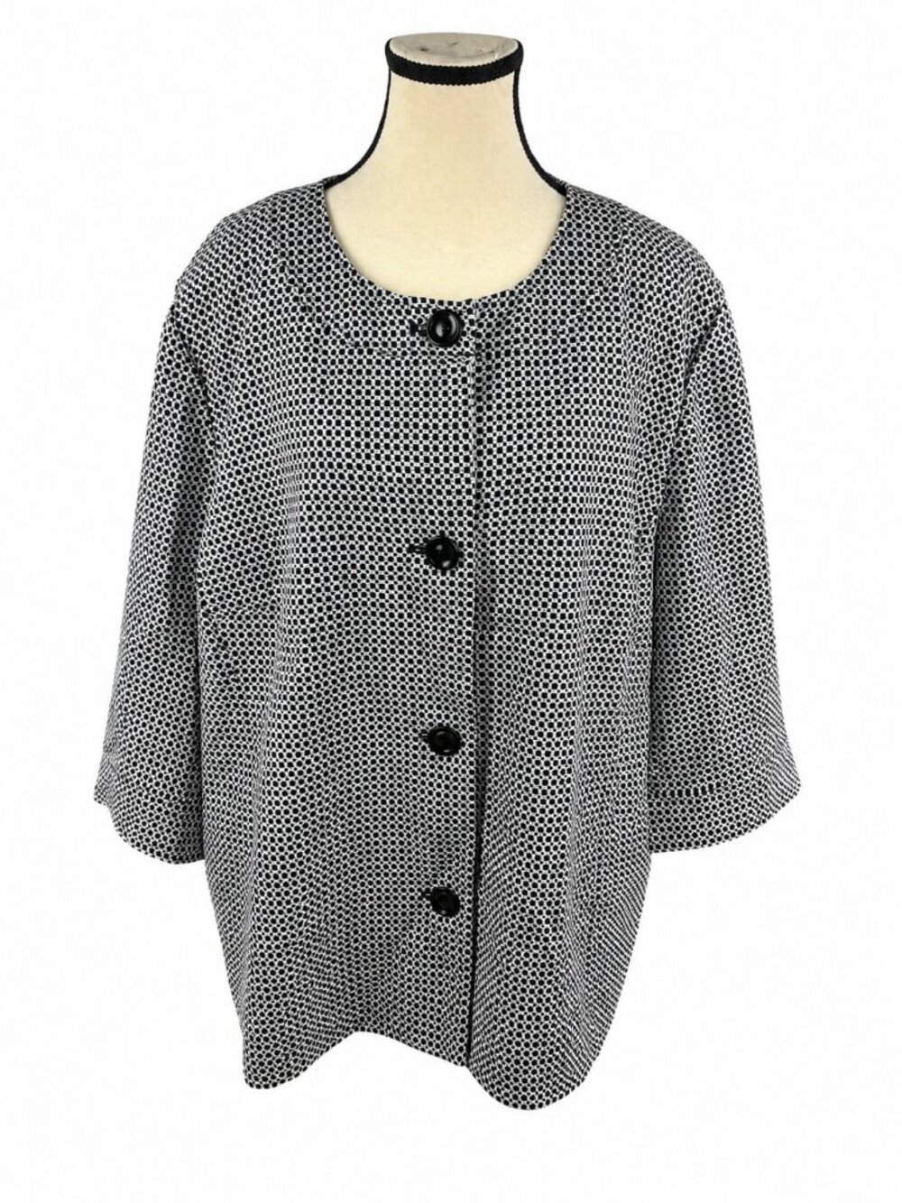 Covington Woman Black White Geometric Button Front Jacket Plus Size 24-26W Lined